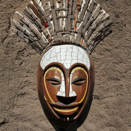 Image similar to Kintsugi marble Mask used in African cultural ceremony, 8k