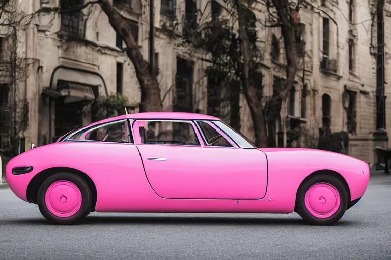 Image similar to Elegant photography of the pink panther car designed by Tesla