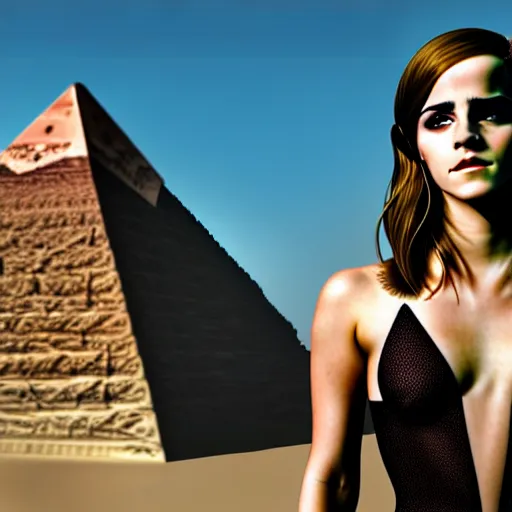 Prompt: emma watson demonic egyptian queen, an oasis in the background, anatomically correct body, many details, super realistic, high quality, 8 k