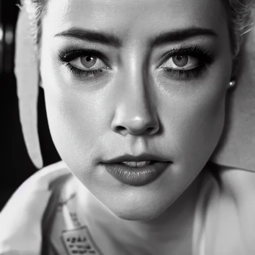 Prompt: amber heard in prison uniform handcuffed, ultra realistic, canon 3 5 mm portrait photography, 8 k