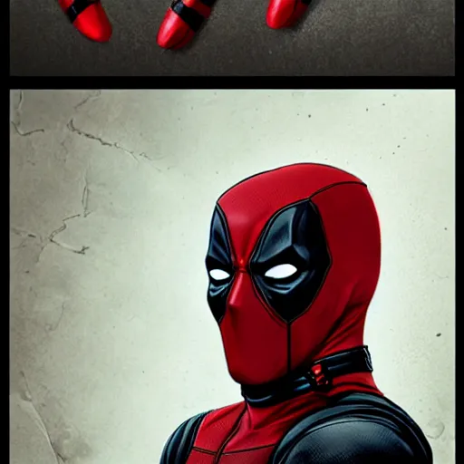 Image similar to a well designed image of Deadpool, 3D , detailed , realistic, Artstation, Greg Rutkowski, 8K resolution.