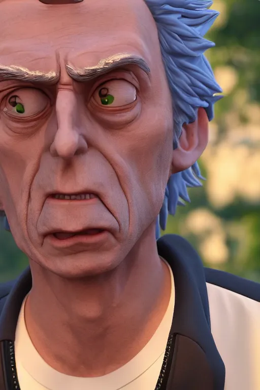 Image similar to 3d hiper-realistic Rick Sanchez from Rick and Morty, 8k