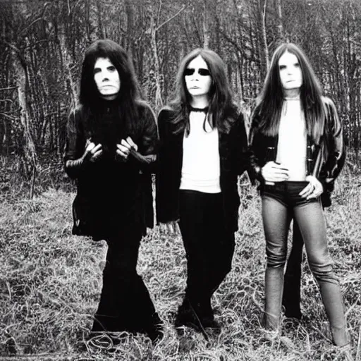 Image similar to black sabbath but all members are women, 1 9 7 0, band promo photo, genderswapped