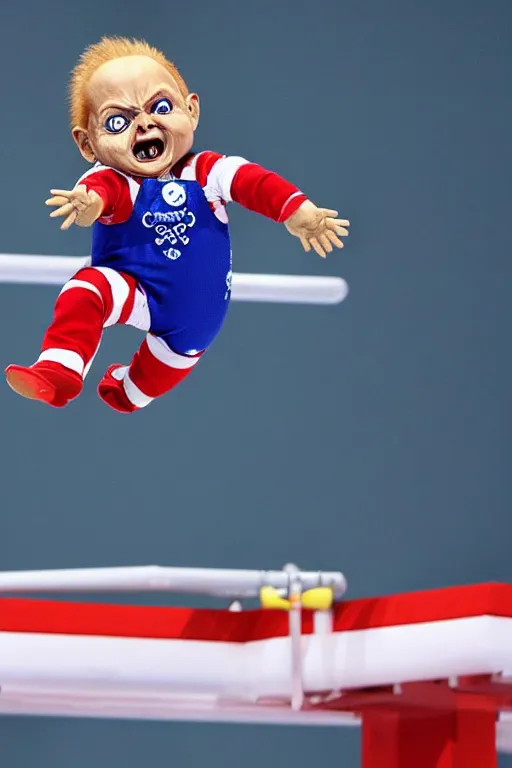 Image similar to screaming chucky doll performing high dive at olympics