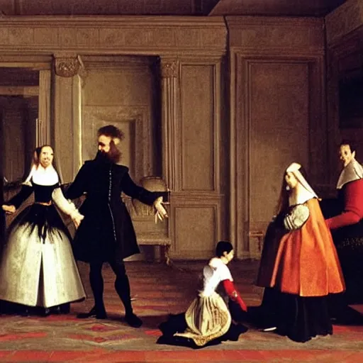 Image similar to royal family during an argument, diego velazquez, very detailed, cinematic, dynamic light