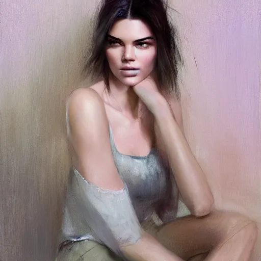 Prompt: fashion model kendall jenner by Greg Mike by Richard Schmid by Jeremy Lipking by moebius by atey ghailan