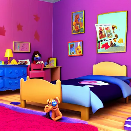 Image similar to Film still of a childrens bedroom by Pixar