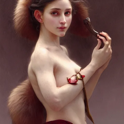 Image similar to portrait of a rat girl, furry body, furry pelt, full body, intricate, elegant, highly detailed, digital painting, artstation, concept art, smooth, sharp focus, illustration, art by artgerm and greg rutkowski and alphonse mucha and william - adolphe bouguereau