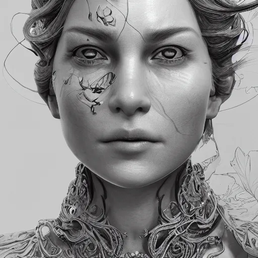 Image similar to the face of an absurdly beautiful, graceful, elegant, sophisticated mature woman of blueberries, an ultrafine hyperdetailed illustration by kim jung gi, irakli nadar, intricate linework, bright colors, octopath traveler, final fantasy, unreal engine 5 highly rendered, global illumination, radiant light, detailed and intricate environment