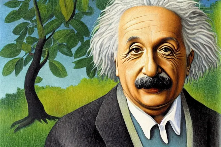 Prompt: Einstein, art by Henri Rousseau