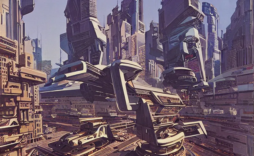 Image similar to cybernetic city overrun by gigantic robot birds, art by syd mead, extremely detailed, high quality,