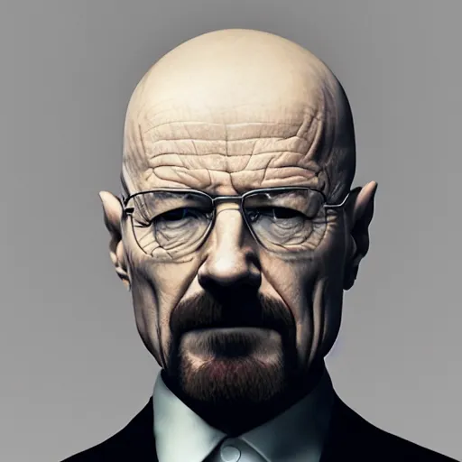 Image similar to Walter White in Balenciaga for GQ, picture, 4k, 8k, photorealistic, hd, hdr, dof, CGSociety, 3d, unreal engine render, octane render, blender