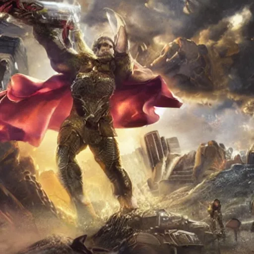 prompthunt: henry cavill as thor odinson from the avengers infinity war,  marvel concept art, hyperrealistic, detailed, accurate illustration,  dramatic lighting, action pose