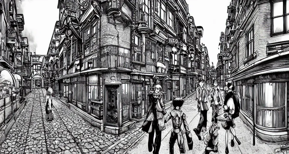 Prompt: steampunk city streets by junji ito, trending on artstation