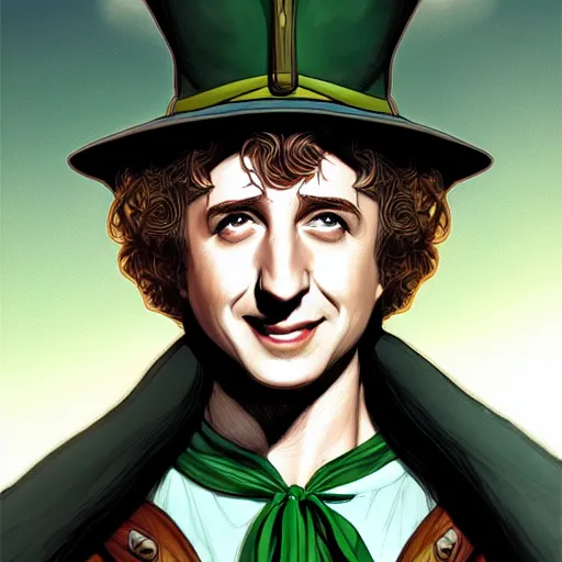 Image similar to a fantasy comic - style full portrait of young gene wilder as robin hood, digital illustration by ken taylor and sana takeda and jenny frison, character design, concept art, fine inking lines, vivid colors, dnd, highly detailed!, hd, 4 k, trending on artstation