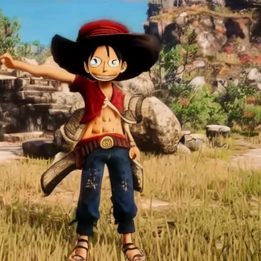 Image similar to luffy the pirate in red dead redemption 2 4K quality