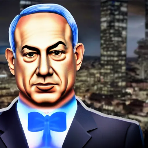 Image similar to a 3 d render of benjamin netanyahu as a video game character