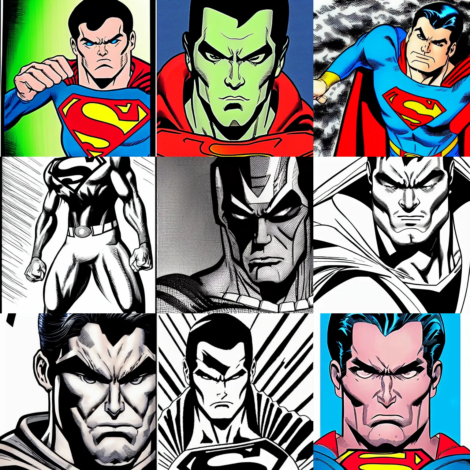 Prompt: male!!! jim lee!!! macro face shot!! flat ink sketch by john romita face close up headshot superman costume in the style of john romita, x - men superhero comic book character byjohn romita