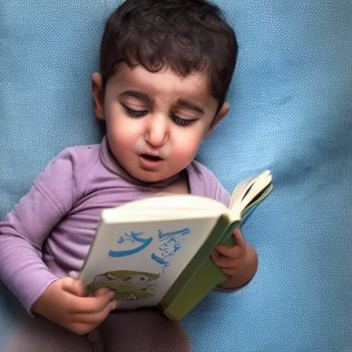 Image similar to arabic baby with a beard crying reading a book