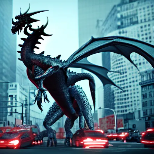 Image similar to Headcrab dragon causing chaos in NYC, 4D octane render, cinematic, as coherent as Dall-E 2