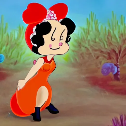 Prompt: betty boop riding a fox in the woods, high definition