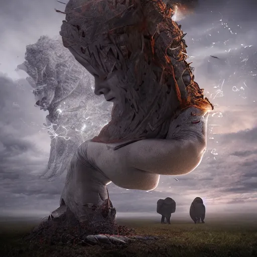 Image similar to Editorial Masterpiece extremely realistic Illusion Arcane elemental High Orders Nephilim Virtues figure infused with coalesced fantasy crystalline Magical fire by Erik Johansson, perfect crisp light