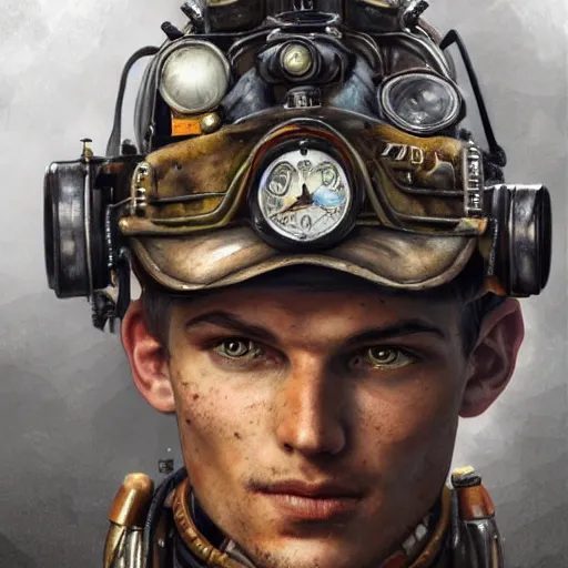 Prompt: portrait of max verstappen, face to camera, steampunk art, realistic face, fantasy style, super high detail, super high quality, talented artist, trending on artstation, machinarium