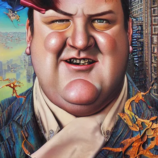 Prompt: realistic detailed image of Brian Baumgartner at the office, by Ayami Kojima, Amano, Karol Bak, Greg Hildebrandt, and Mark Brooks, Neo-Gothic, gothic, rich deep colors. Beksinski painting, part by Adrian Ghenie and Gerhard Richter. art by Takato Yamamoto. masterpiece