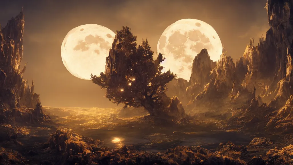 Image similar to moon, fantasy artwork, very very very beautiful scenery, hd, hdr, ue 5, ue 6, unreal engine 5, cinematic 4 k wallpaper, 8 k, ultra detailed, high resolution, artstation, award winning