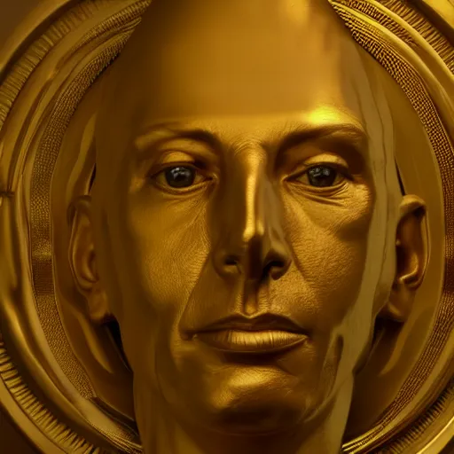 Image similar to hyperrealistic dslr film still of jeff goldblum disguised as gold doubloon, stunning 8 k octane comprehensive 3 d render, inspired by istvan sandorfi & greg rutkowski & unreal engine, perfect symmetry, dim volumetric cinematic lighting, extremely hyper - detailed, incredibly real lifelike attributes & flesh texture, intricate, masterpiece, artstation, stunning