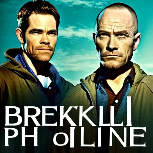 Image similar to Breaking Bad Reboot Starring Willem Dafoe, Chris Pine, and Bob Odenkirk, movie poster, low quality bootleg.