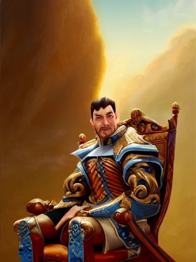 Prompt: a smug noble man smirking. siting in his chair. intricate, elegant, highly detailed, digital painting, artstation, concept art, sharp focus, illustration, by justin gerard and artgerm, 8 k