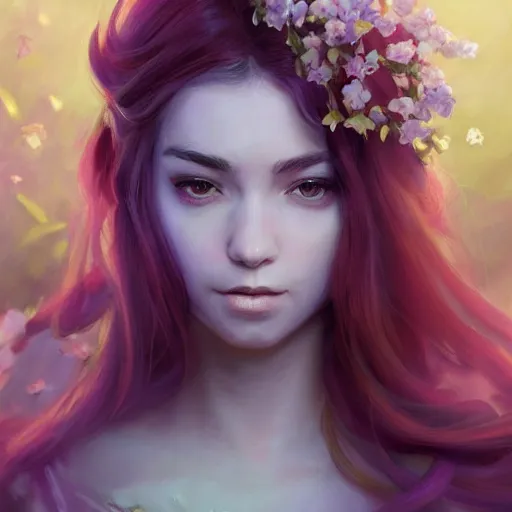 Prompt: dnd magical cape made out of blossoms, blossoming cape item featurette. digital painting, realistic shaded, realistic shaded lighting, fan art, pixiv, by ilya kuvshinov, child hybrid, realistic face and body hybrid, by magali villeneuve, artstation, by jeremy lipkin and by michael garmash and by rob rey.