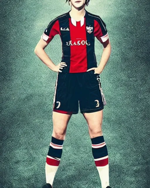 Image similar to a portrait of emma watson as a lokomotiv football player, hyper realistic