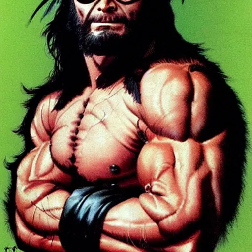 Image similar to macho man randy savage as wolverine, epic portrait by frank frazetta