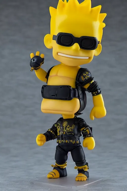 Image similar to collectable cyberpunk bart simpson fantasy statue, d & d, pathfinder nendoroid, funko pop, resin statue, artstation, pinterest, etsy, detailed product photo, 3 / 4 dynamic pose