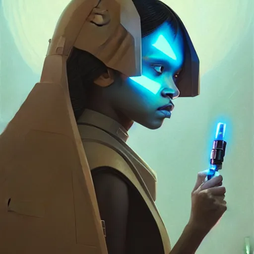 Image similar to star wars with lord Rihanna profile picture by Greg Rutkowski, intricate details, futuristic, volumetric lights, streetwear, studio ghibli, Organic Painting , Matte Painting, geometric shapes, hard edges, trending on the artstation, fantasy LUT, realistic by Sachin Teng + Martin Grip + Moebius + Patrick Gleason, smooth, sharp focus, illustration, art by John Collier and Albert Aublet and Krenz Cushart and Artem Demura and Alphonse Mucha, techwear, Industrial Scifi, detailed illustration, character portrait,