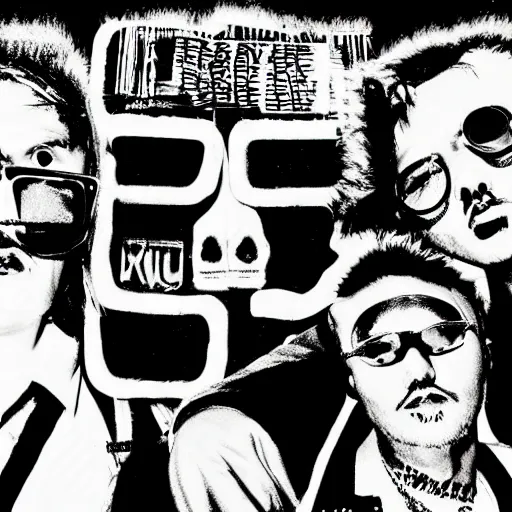 Image similar to black on white graphic design cover punk band in style of eric hu, y 2 k, brutalism, acid, techno