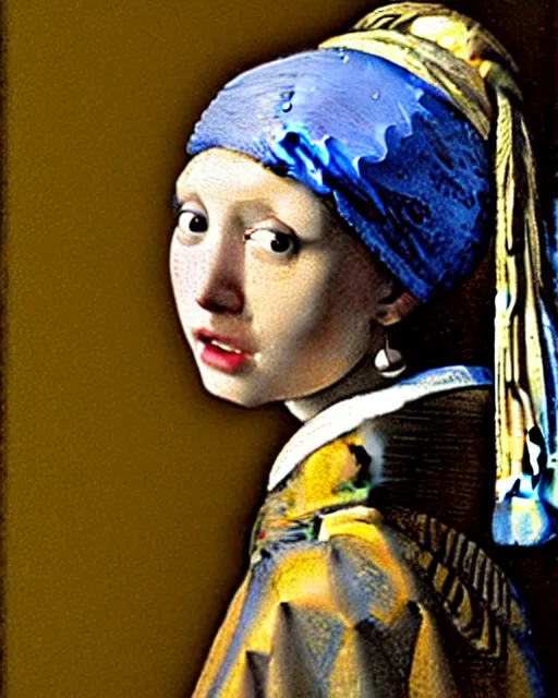 Prompt: Girl with a Pearl Earring By Johannes Vermeer painting by Hieronymus Bosch
