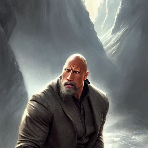 Image similar to Dwayne Johnson as Albus Dumbledore, western, D&D, fantasy, intricate, elegant, highly detailed, digital painting, artstation, concept art, matte, sharp focus, illustration, art by Artgerm and Greg Rutkowski and Alphonse Mucha