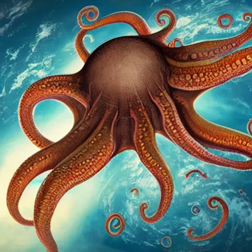 Image similar to photo of the earth from space with giant space octopus tentacles encircling the planet, tentacle covered planet, space monster, photorealistic, highly detailed