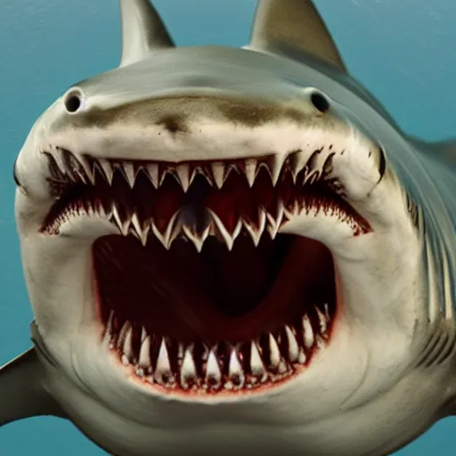 Prompt: shark with human teeth