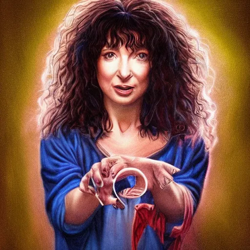 Image similar to kate bush in stranger things, exquisite airbrush painting from the eighties, intricate detail, artstation,