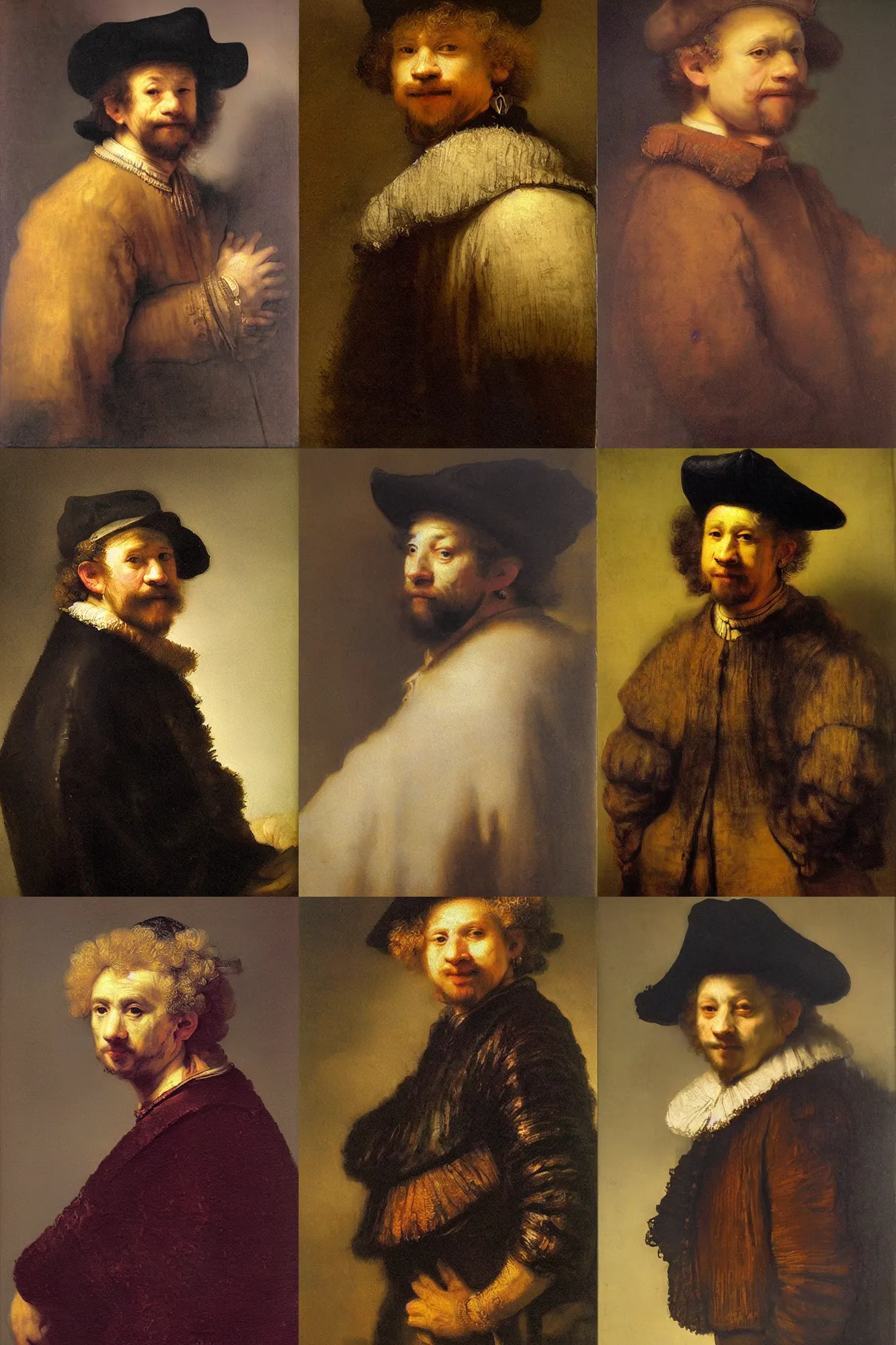 Prompt: attractive random male, painting by rembrandt