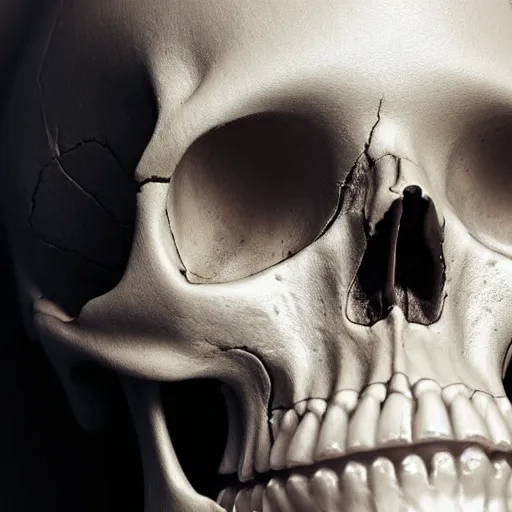 Prompt: closeup of a skull lady, studio photography