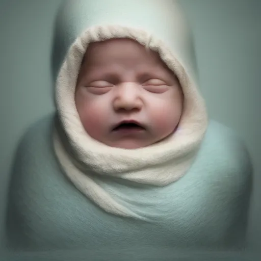 Image similar to baby angel, cherub, wearing ski mask, balaclava, hyper photo realistic 8K HD HDRI, photo by Annie Leibovitz