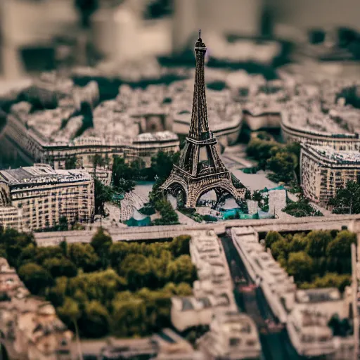 Image similar to a detailed photo of a diorama city, paris eiffel tower, macro photography, zoom, model trees, studio lighting, hyperdetailed, bokeh, smoke