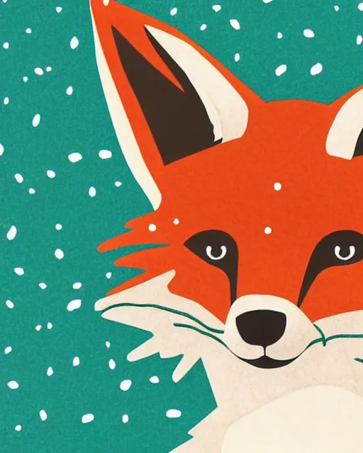 Prompt: stylized fox in minimal winter woodland scene. gouache style. threadless contest winner. greenscreen background. full border