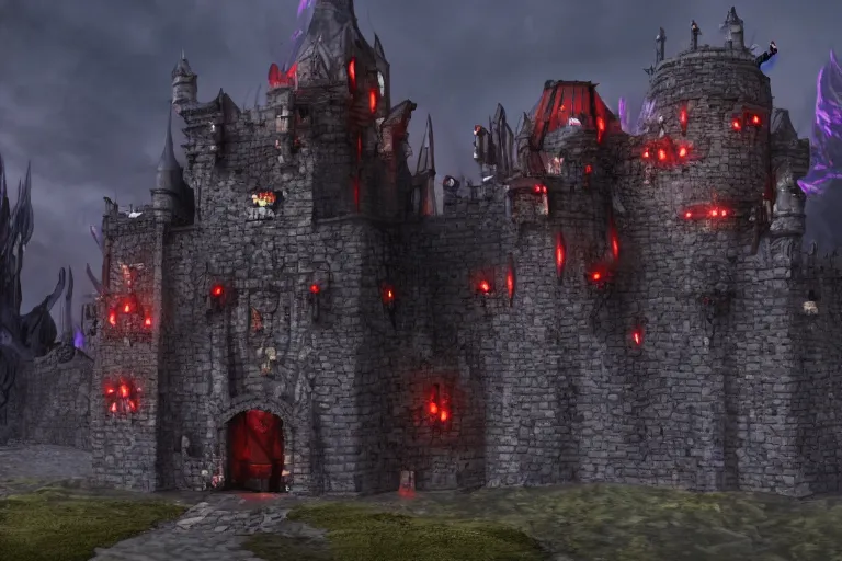 Image similar to big evil castle - city rock dark shadow elves, might and magic heroes vii, dark fantasy, shadows, artstation trending, unreal engine 5, red