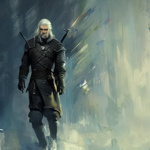 Image similar to geralt of rivia, paint by Wadim Kashin